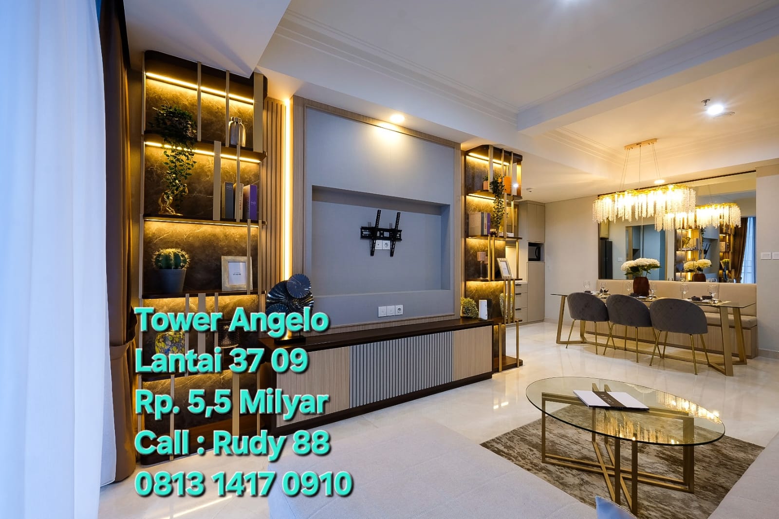 Jual Apartemen Casa Grande Residence Tower Angelo Lantai 37 Unit 09 Luas 129 m2 Rp.5,5 Milyar Fully Furnished